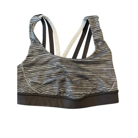 Lululemon Women 4 Energy Bra Exhale Blurry Belle Battleship Black & Grey Striped - Picture 4 of 13